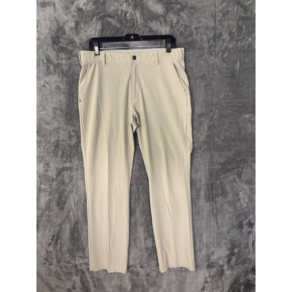 Adidas Mens Golf Pants Tan Khaki Flat Front Performance Trousers 34x31
